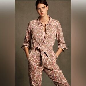 Anthropologie Paisley Jumpsuit in Pink and Cream